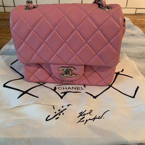 CHANEL Pink Lambskin Quilted Single Flap Bag